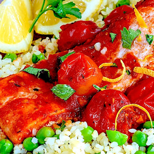 HARISSA SALMON WITH TOMATOES