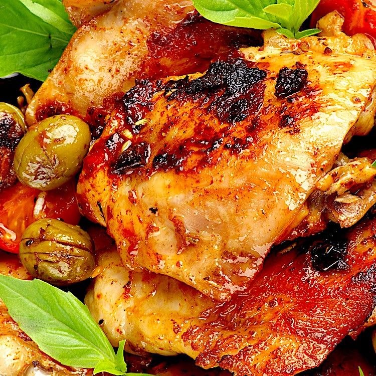 CHICKEN, TOMATO, QUEEN OLIVES