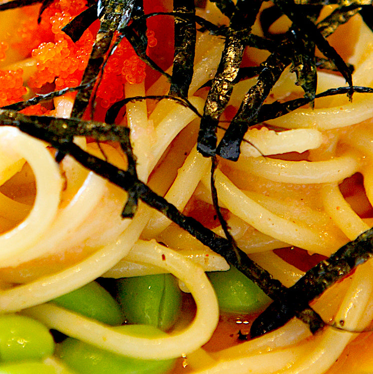 SILKY BUCATINI WITH GOCHUJANG MISO + EDAMAME